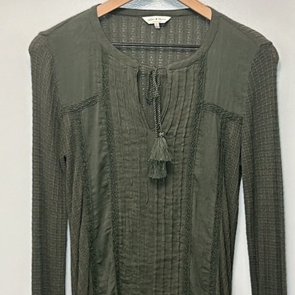 Lucky Brand Drop Needle Top- Dark Aloe-Linen Blend- Women's Small - Picture 7 of 16